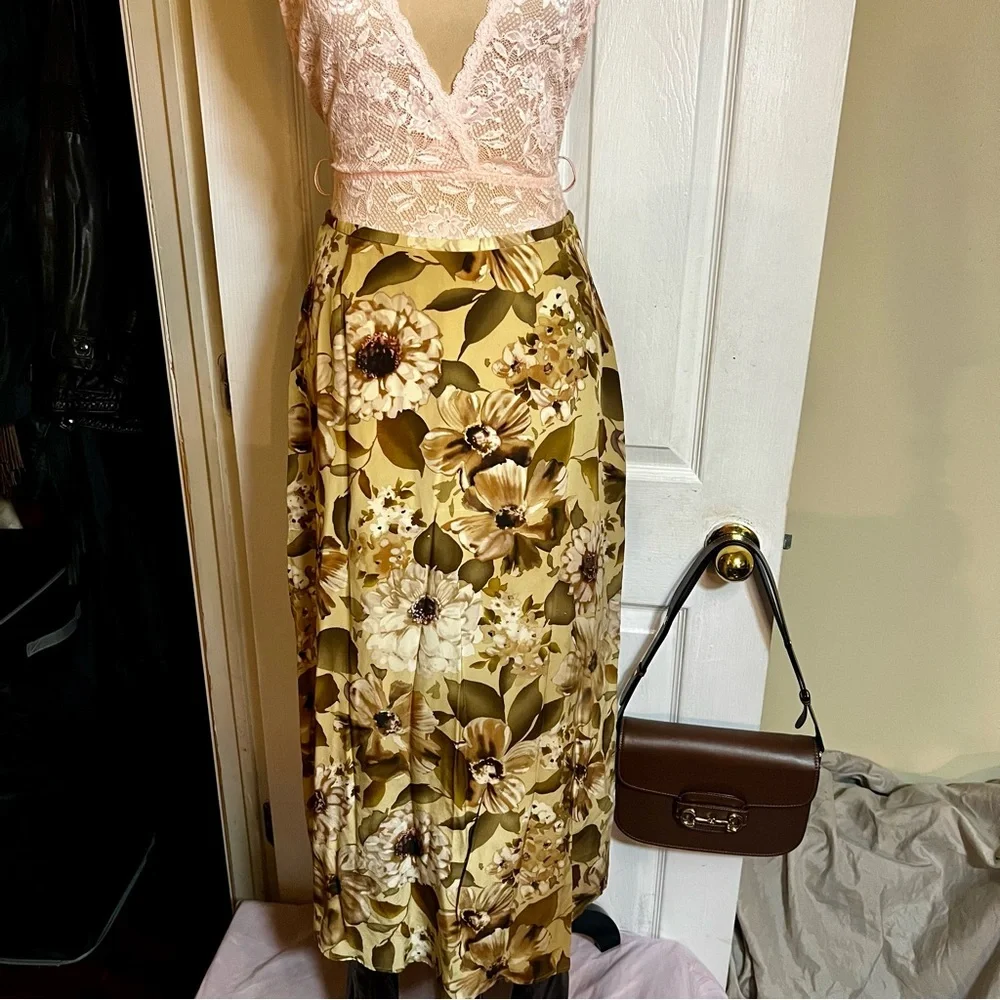 Vintage Liz‎ Claiborne Collection Silk Floral Boho Cottagecore Midi Skirt 6